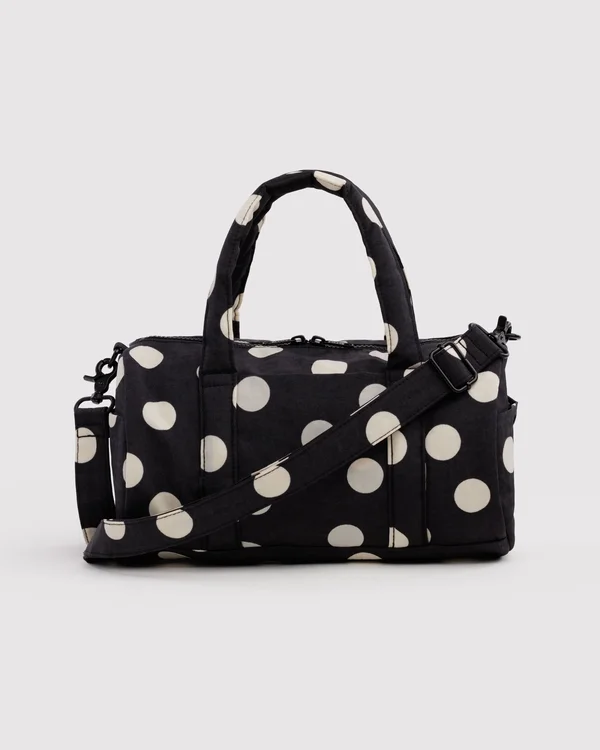 Nylon Duffle Bag - Black And Cream Polka Dot - Material: heavyweight-nylon