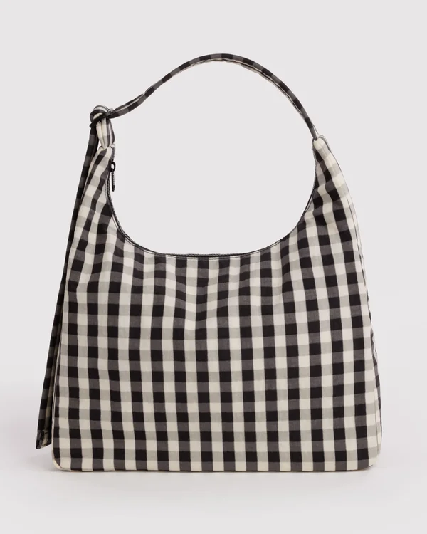 Nylon Shoulder Bag - Black And Cream Gingham - Material: heavyweight-nylon