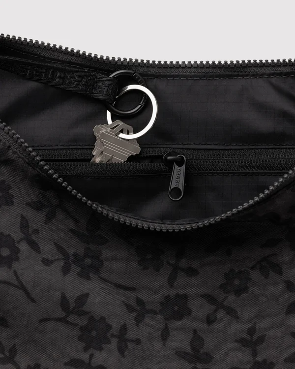 Medium Nylon Crescent Bag - Charcoal Ditsy Floral
