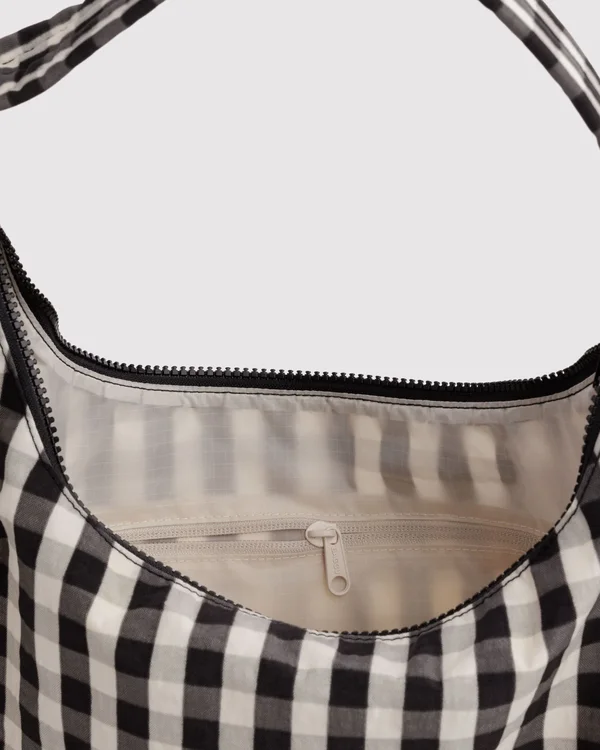 Nylon Shoulder Bag - Black And Cream Gingham - Material: heavyweight-nylon