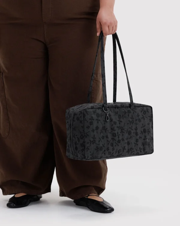 Medium Nylon Bowler Bag - Charcoal Ditsy Floral - Material: heavyweight-nylon