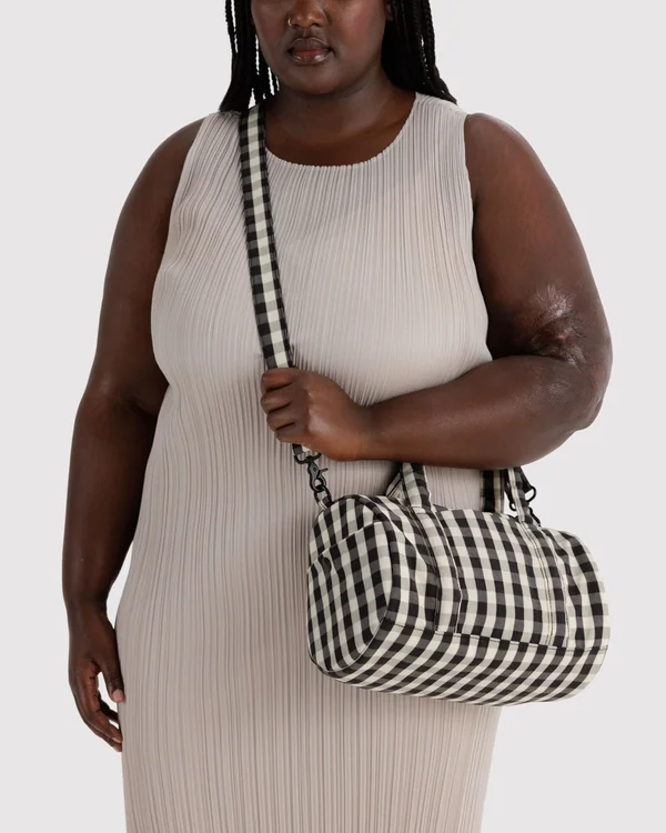 Nylon Duffle Bag - Black And Cream Gingham - Material: heavyweight-nylon