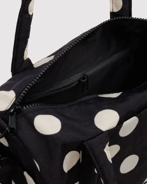 Nylon Duffle Bag - Black And Cream Polka Dot - Material: heavyweight-nylon