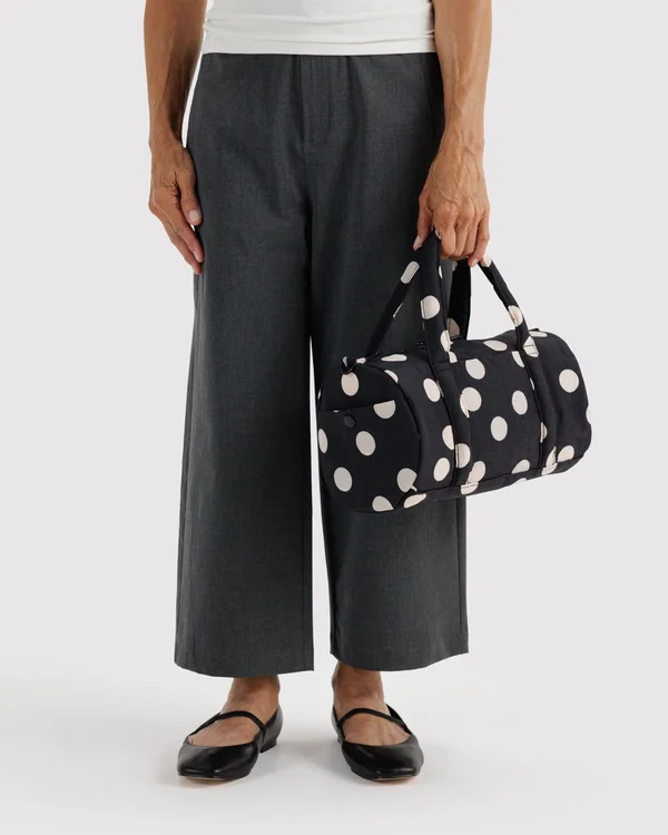 Nylon Duffle Bag - Black And Cream Polka Dot - Material: heavyweight-nylon