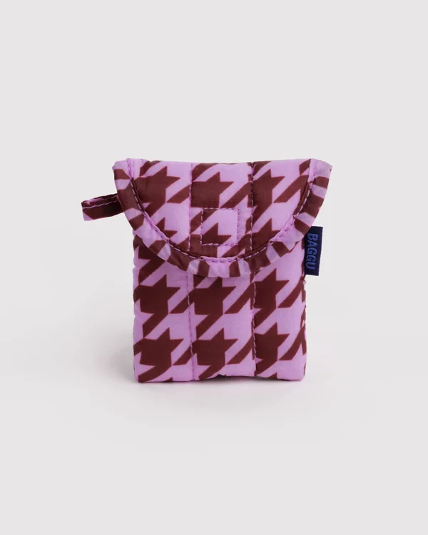 Puffy Earbuds Case - Pink Houndstooth - Material: ripstop-nylon