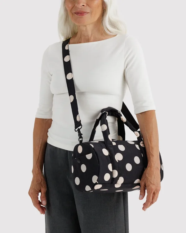 Nylon Duffle Bag - Black And Cream Polka Dot - Material: heavyweight-nylon
