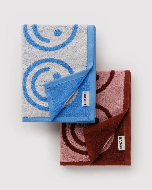 Hand Towel Set of 2 - Sky Blue and Blush Happy - Size: OS