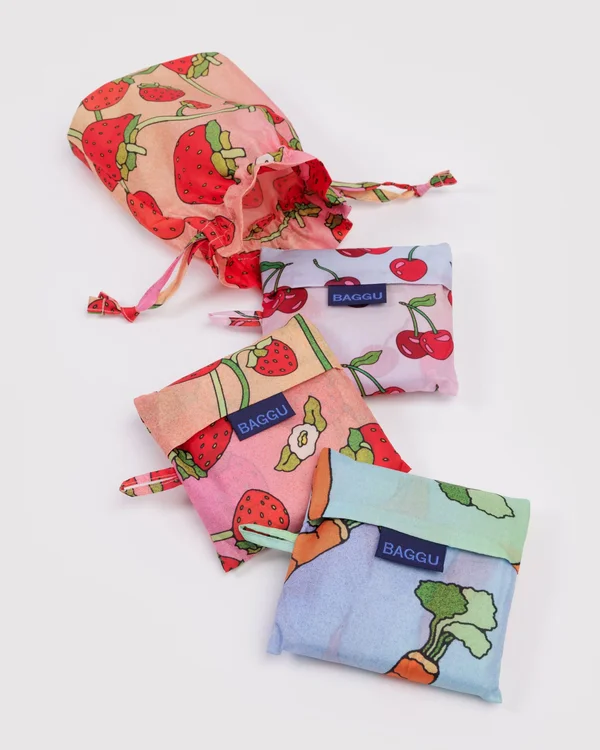 Standard Baggu Set of 3 - Carrots & Berries - Material: ripstop-polyester