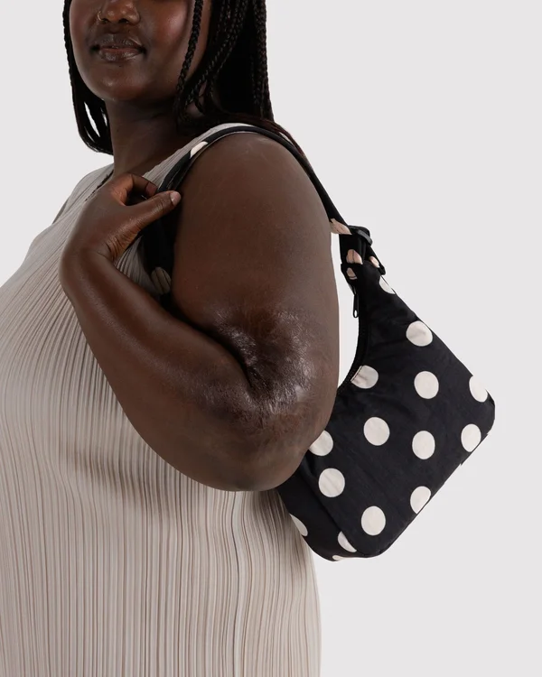 Mini Nylon Shoulder Bag - Black And Cream Polka Dot - Material: heavyweight-nylon