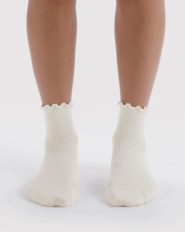 Lettuce Edge Sock Set of 2 - White - Size: OS