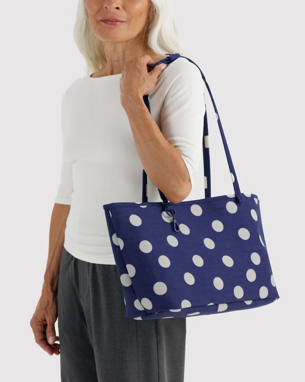 Medium Nylon Reversible Tote - Navy Polka Dot Mix - Size: OS
