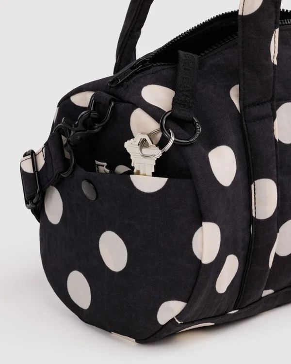 Nylon Duffle Bag - Black And Cream Polka Dot - Material: heavyweight-nylon