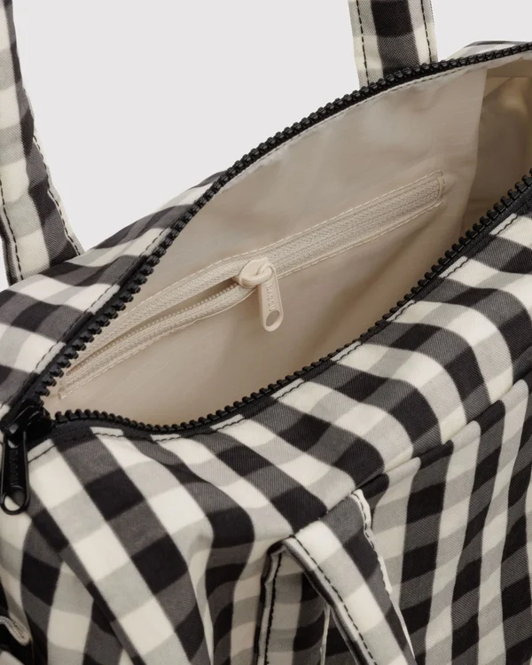 Nylon Duffle Bag - Black And Cream Gingham - Material: heavyweight-nylon